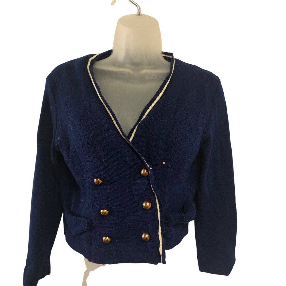 Vintage 50s Jonathan Logan Navy Double‎ Breasted Cardigan Sweater Gold Buttons S